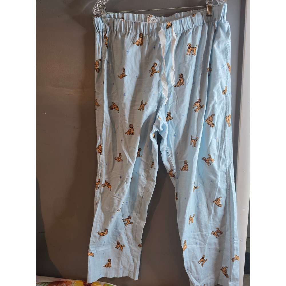J.Crew Light Blue Golden Doodle Dog Print Flannel Pajama Pants Large